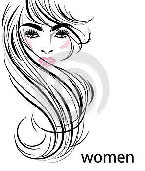 Women long hair style icon, logo women on white background