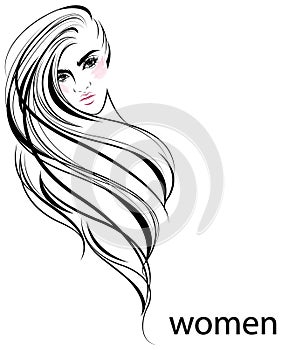 Women long hair style icon, logo women on white background