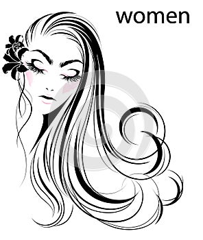 Women long hair style icon, logo women on white background