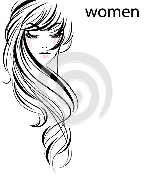 Women long hair style icon, logo women on white background