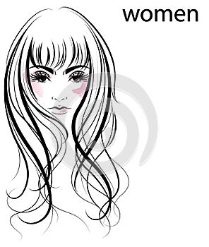 Women long hair style icon, logo women on white background