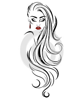 Women long hair style icon, logo women on white background