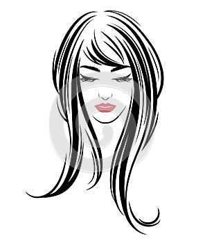 Women long hair style icon, logo women on white background