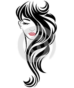 Women long hair style icon, logo women on white background