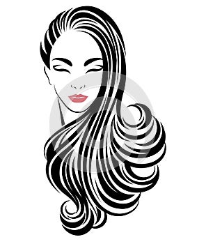 Women long hair style icon, logo women on white background