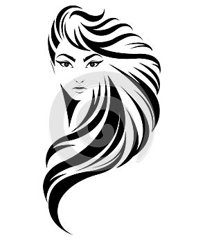 Women long hair style icon, logo women on white background