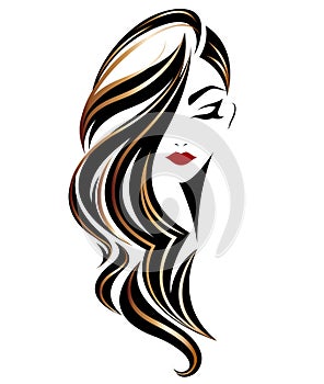 Women long hair style icon, logo women on white background