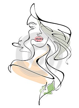 Women long hair style picture, drawning picture women on white background