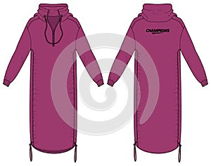 Women long line parka, cagoule Hoodie sweater jacket design flat sketch illustration, Raincoat Hooded jacket with front and back