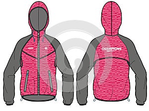 Women Long sleeve Anorak Hoodie jacket design template in vector, popover Hooded jacket with front and back view, windcheater