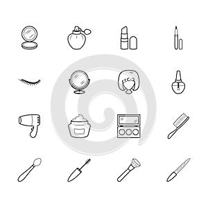 Women makeup element black icon set on white background