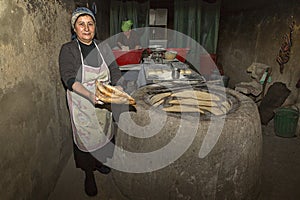 Making Georgian bread in Georgia, Caucasus