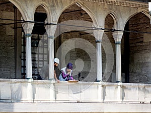 Persons working  in sultanahmet mosque in restoration