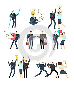 Women and men business people acting in various situation. Vector cartoon employees photo