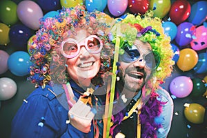 Women and men celebrating at party for new years eve or carnival