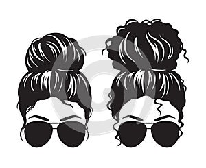 Women with Messy Bun and Sunglasses Face Silhouette photo