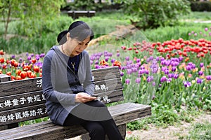 Women with mobile Internet in the park