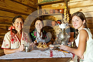 Women near russian samovar
