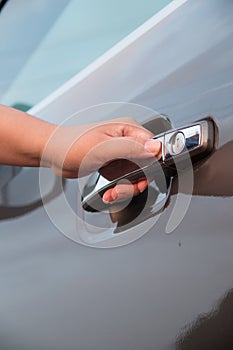 Women open car door