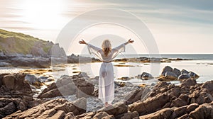 Women with outstretched arms enjoying the wind