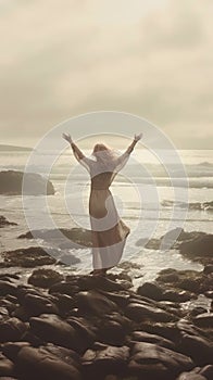 Women with outstretched arms enjoying the wind