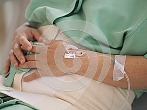 Women Patients admitted to the hospital admit treatment to cure patient Ward stomachache sitting bed photo
