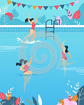 Women Performing Water Activities in Swimming Pool