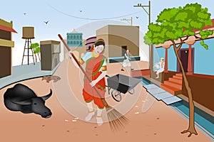Women picked hand broom for cleaning