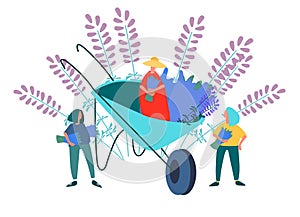 Women picking lavender vector illustration in abstract flat style. Harvesting concept. Agritourism concept