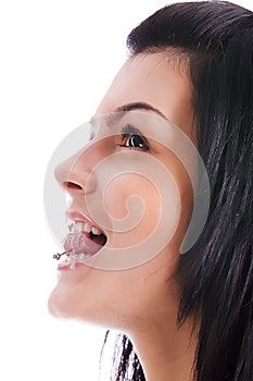 Women with pierced tongue