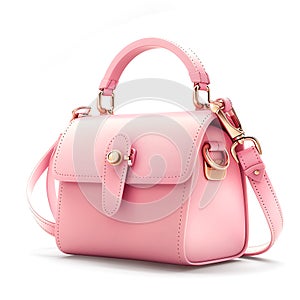 Women pink handbag isolated on white background.