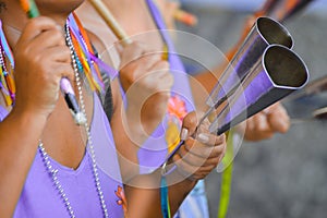 Women playing drums at the brazilian carnival photo