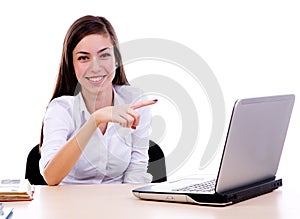 Women pointing to the laptop