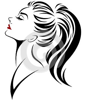 Women ponytail hair style icon, logo women face on white background