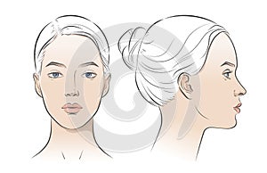 Women portrait three dimension angles. Vector illustration