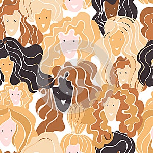 Women portraits. Vector  seamless pattern