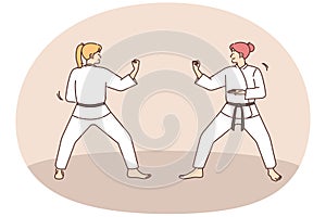 Women practice martial arts