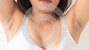 Women problem black armpit on white background for skin care and