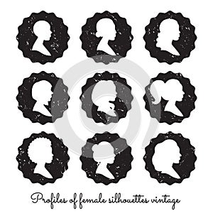 Women profiles silhouettes vector set.
