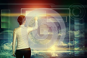 Women push web interface button