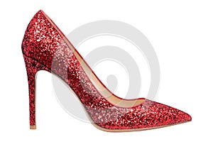 Women red shoes with glitter
