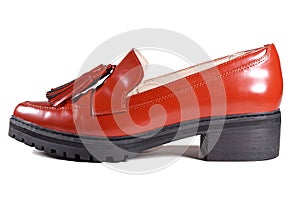 Women red tassel loafers shoe