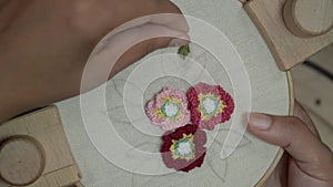 Women Relaxing and Creating Hand Embroidery Flower Designs