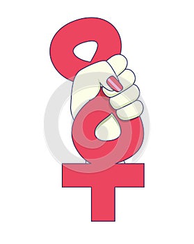 Women resist the female symbol. The woman\'s fist is clenched.