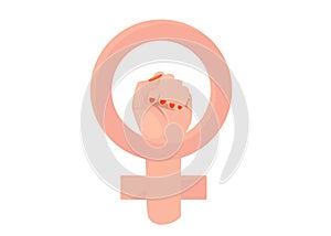 Women resist symbol in cartoon style. Feminism protest on  background. Vector