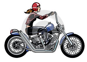 Women riding chopper motorcycle