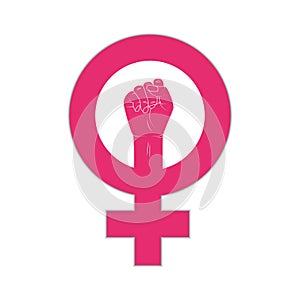 Women rights symbol. Feminism power. International Woman Day. Sisterhood symbol. Female fist with a cross. photo