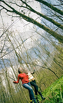 Women running in forest.