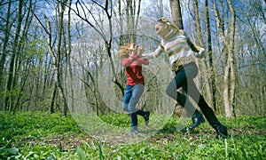 Women running in forest