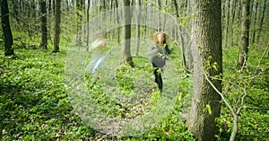 Women running in forest.